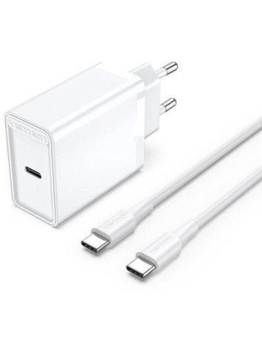 Cargador de Pared Vention FAHWF-EU/ 1xUSB Tipo-C + 2x Cable USB Tipo-C/ 25W