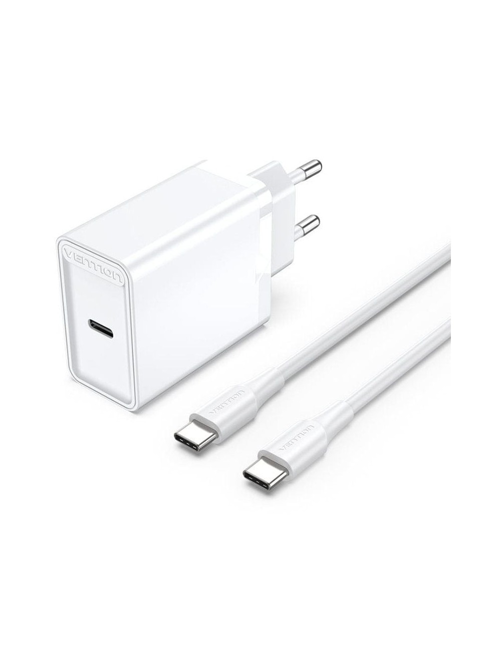 Cargador de Pared Vention FAHWF-EU/ 1xUSB Tipo-C + 2x Cable USB Tipo-C/ 25W