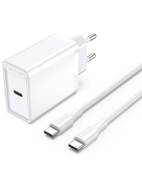 Cargador de Pared Vention FAHWF-EU/ 1xUSB Tipo-C + 2x Cable USB Tipo-C/ 25W