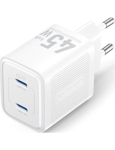 Cargador de Pared GaN Vention FEFW0-EU/ 2xUSB Tipo-C/ 45W