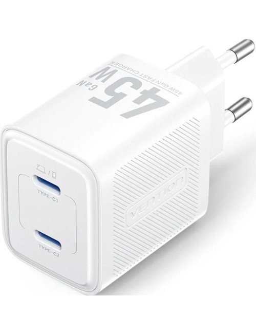 Cargador de Pared GaN Vention FEFW0-EU/ 2xUSB Tipo-C/ 45W