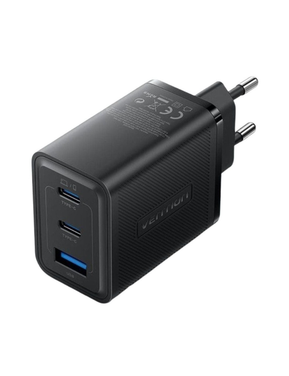 Cargador de Pared GaN Vention FERB0-EU/ 2xUSB Tipo-C/ 1xUSB/ 65W