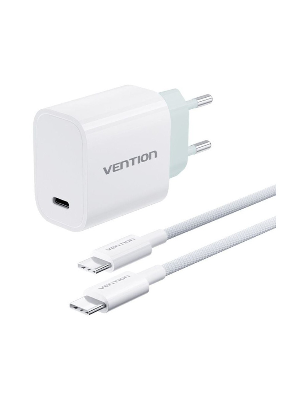 Cargador de Pared Vention G13W0-EU/ 1xUSB Tipo-C + Cable USB Tipo-C/ 1xUSB/ 30W
