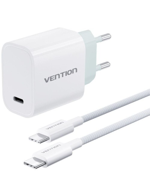 Cargador de Pared Vention G13W0-EU/ 1xUSB Tipo-C + Cable USB Tipo-C/ 1xUSB/ 30W