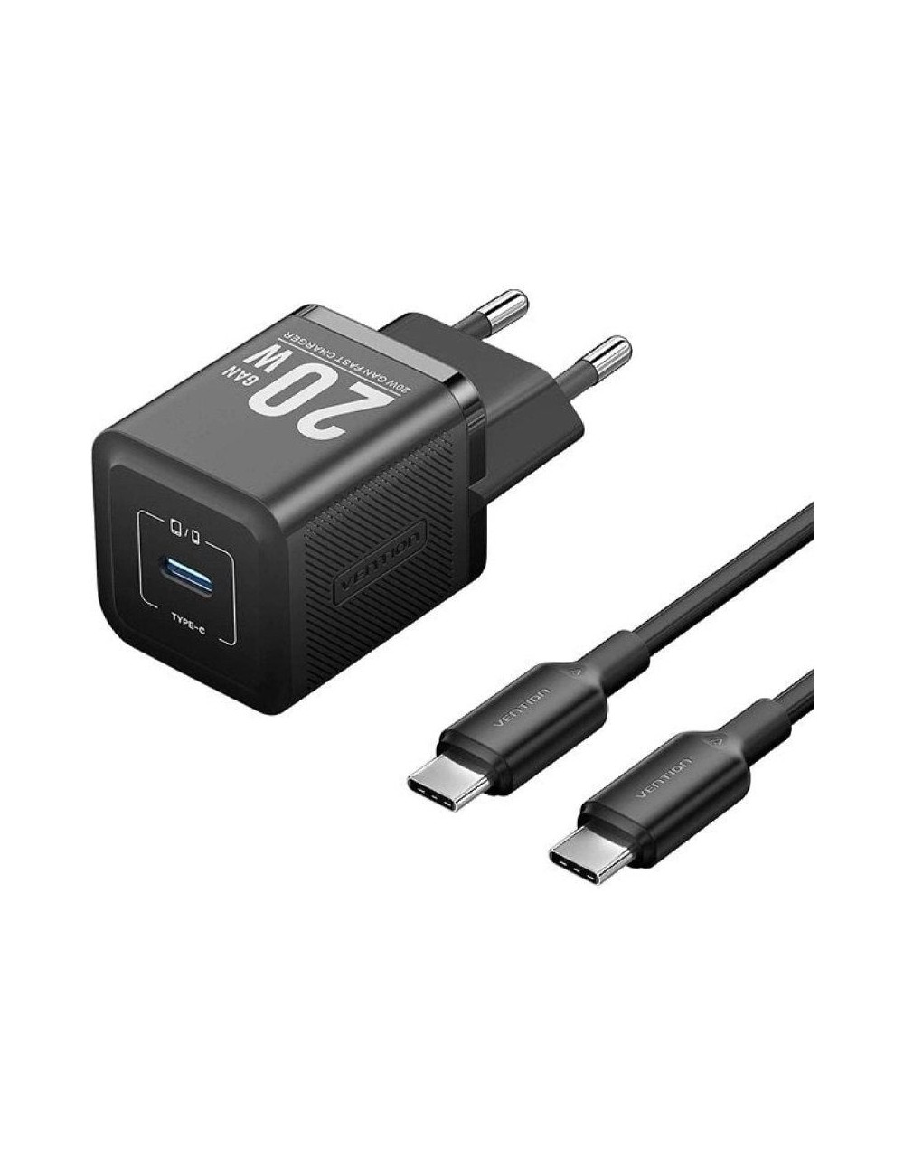 Cargador de Pared GaN Vention TZ-FEPB0-EU-01/ 1xUSB Tipo-C + Cable USB Tipo-C/ 20W
