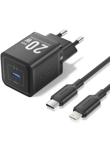 Cargador de Pared GaN Vention TZ-FEPB0-EU-02/ 1xUSB Tipo-C + Cable Lightning/ 20W