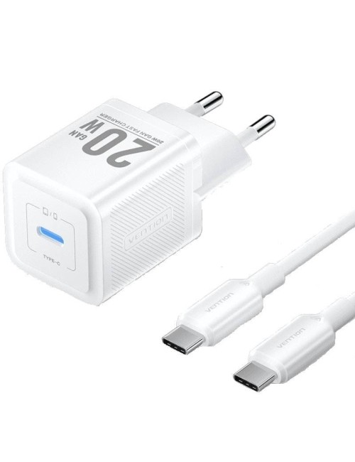 Cargador de Pared GaN Vention TZ-FEPW0-EU-01/ 1xUSB Tipo-C + Cable USB Tipo-C/ 20W