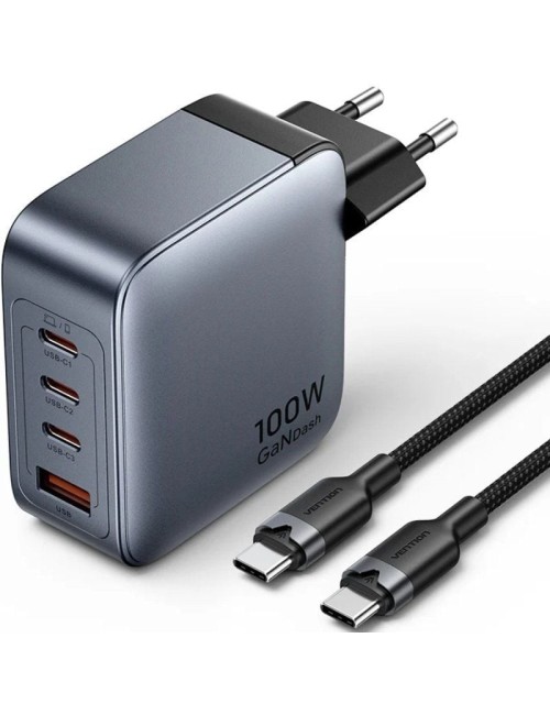 Cargador de Pared GaN Vention TZ-FETH0-EU/ 3xUSB Tipo-C/ 1xUSB/ 100W