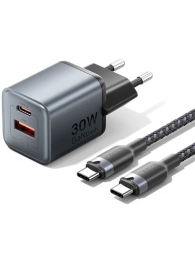 Cargador de Pared GaN Vention TZ-FEWH0-EU/ 1xUSB Tipo-C/ 1xUSB/ 30W