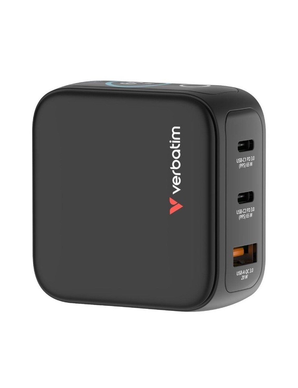 Cargador de Pared Universal GaN para Viaje Verbatim Mini GaN Charger Con Pantalla/ 2xUSB Tipo-C/ 1xUSB/ 65W