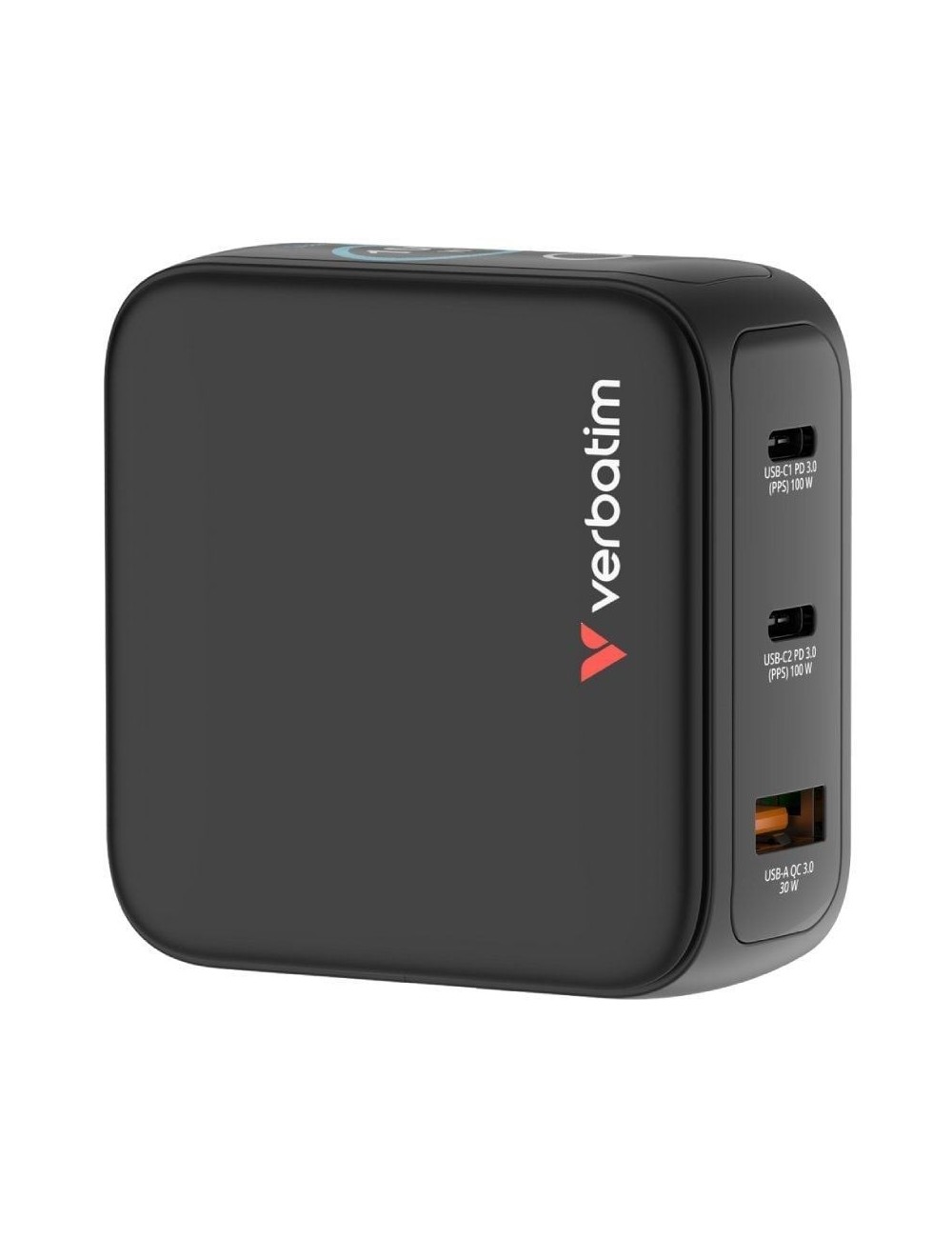 Cargador de Pared Universal GaN para Viaje Verbatim Mini GaN Charger Con Pantalla/ 2xUSB Tipo-C/ 1xUSB/ 100W