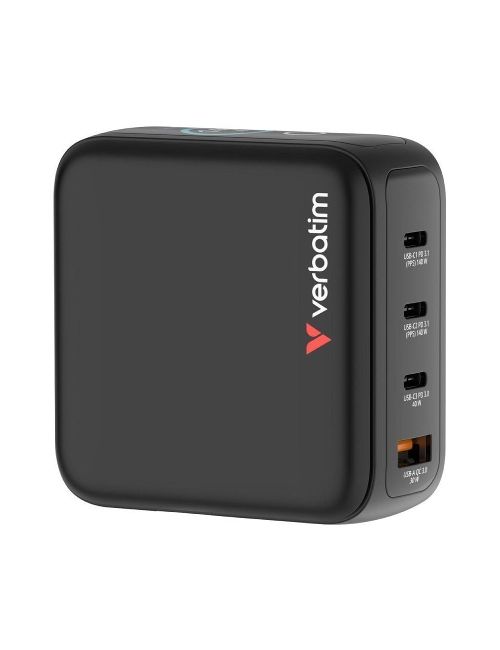 Cargador de Pared Universal GaN para Viaje Verbatim Mini GaN Charger Con Pantalla/ 3xUSB Tipo-C/ 1xUSB/ 140W