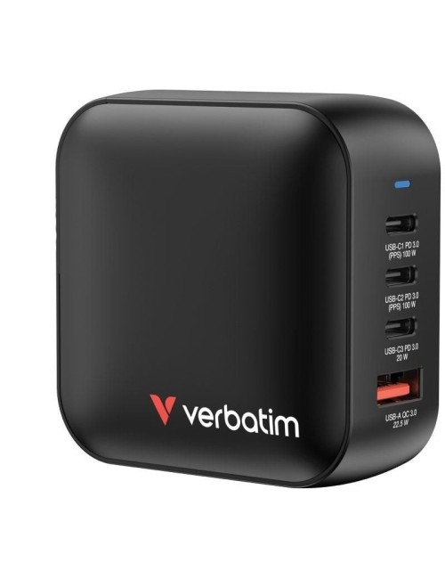 Cargador de Pared Universal GaN para Viaje Verbatim Mini GaN Wall Charger/ 3xUSB Tipo-C/ 1xUSB/ 100W