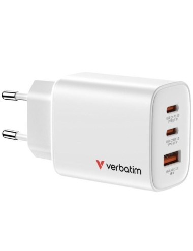Cargador de Pared GaN Verbatim Essentials/ 2xUSB Tipo-C/ 1xUSB/ 65W