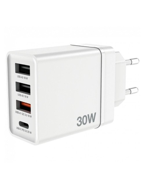 Cargador de Pared GaN Verbatim CHR-30EU2/ 1xUSB Tipo-C/ 3xUSB/ 30W