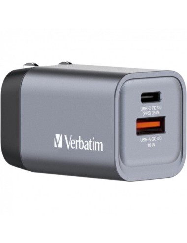 Cargador de Pared Universal GaN para Viaje Verbatim GNC-35/ 1xUSB Tipo-C/ 1xUSB/ 35W