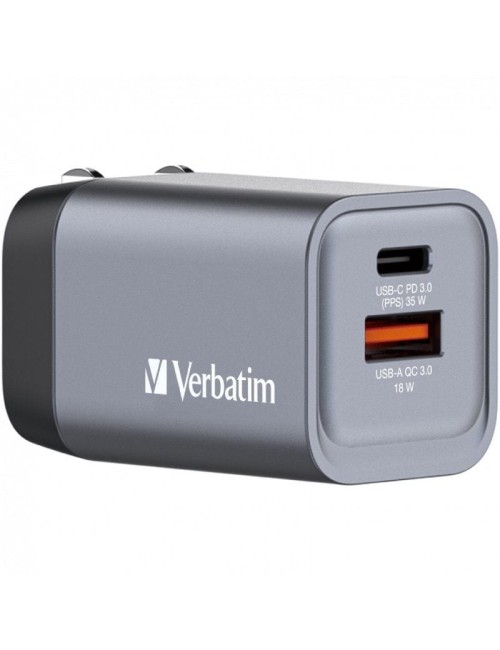 Cargador de Pared Universal GaN para Viaje Verbatim GNC-35/ 1xUSB Tipo-C/ 1xUSB/ 35W