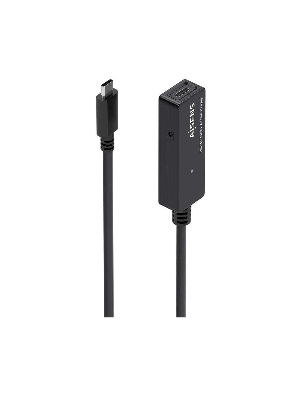 Cable Alargador USB 3.2 con Amplificador Aisens A107-0869/ USB Tipo-C Macho - USB Tipo-C Hembra/ Hasta 100W/ 20Gbps/ 5m/ Negro
