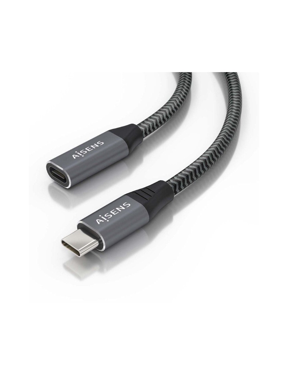 Cable Alargador USB 3.2 Aisens A107-0760/ USB Tipo-C Macho - USB Tipo-C Hembra/ Hasta 100W/ 20Gbps/ 50cm/ Gris