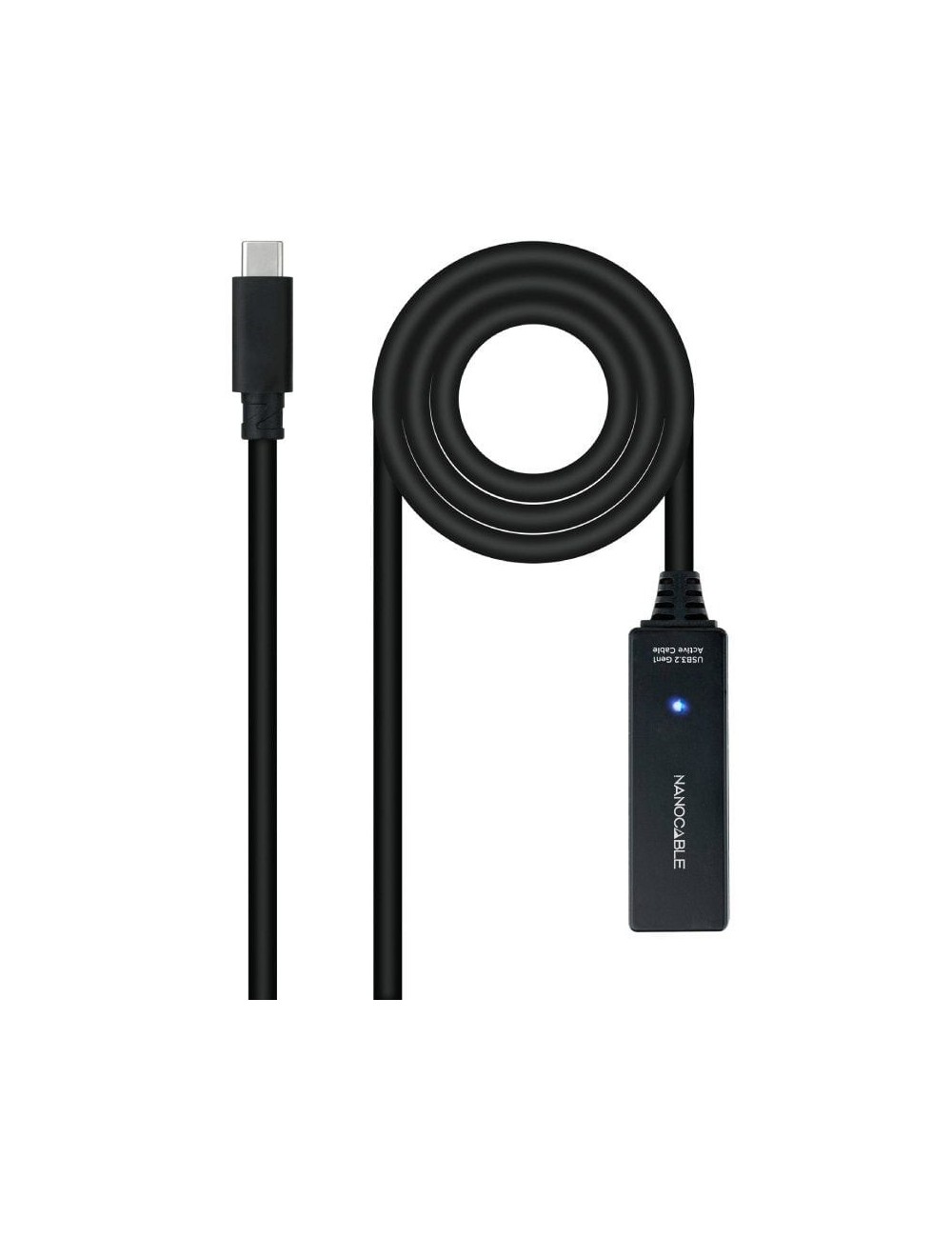 Cable Alargador USB Tipo-C 3.2 con Amplificador Nanocable 10.01.1311/ USB Tipo-C Macho - USB Tipo-C Hembra/ 5m/ Negro