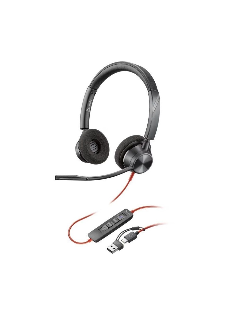 Auriculares Poly Blackwire 3320 para Microsoft Teams USB-C + Adaptador USB-C/A/ con Micrófono/ USB Tipo-C/ Negros