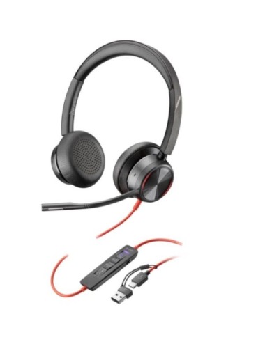Auriculares Poly Blackwire 8225 para Microsoft Teams + Adaptador USB-C/A/ con Micrófono/ USB Tipo-C/ Negros