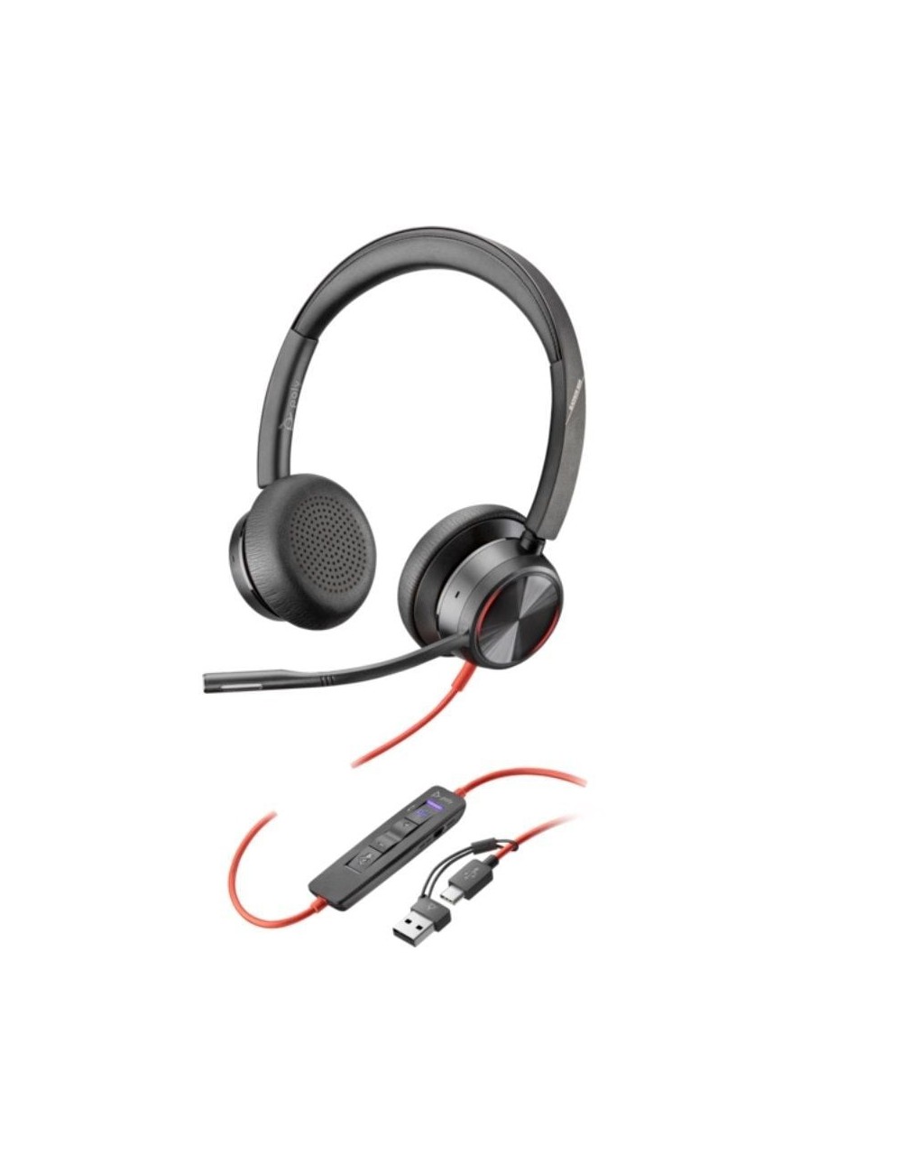 Auriculares Poly Blackwire 8225 para Microsoft Teams + Adaptador USB-C/A/ con Micrófono/ USB Tipo-C/ Negros