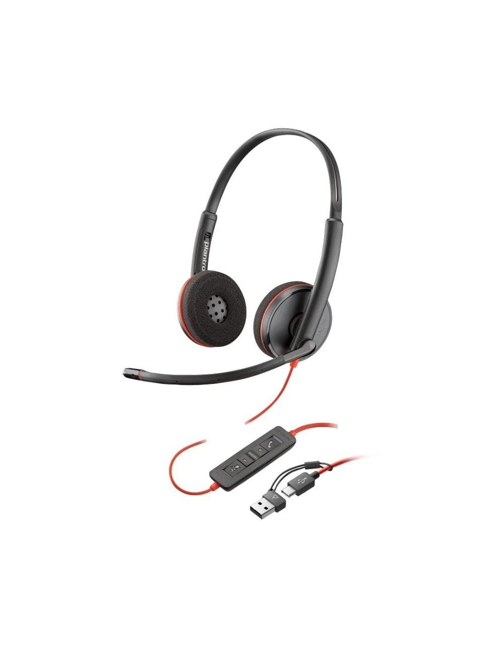 Auriculares Poly Blackwire 3220 + Adaptador USB-C/A/ con Micrófono/ Bulk/ Negros