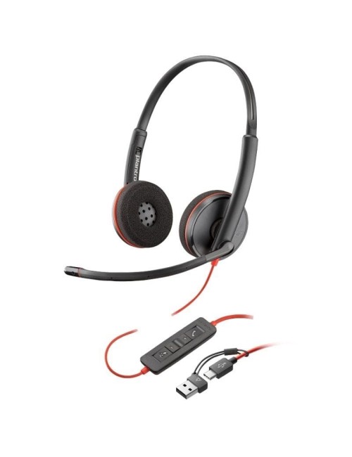 Auriculares Poly Blackwire 3220 + Adaptador USB-C/A/ con Micrófono/ Bulk/ Negros