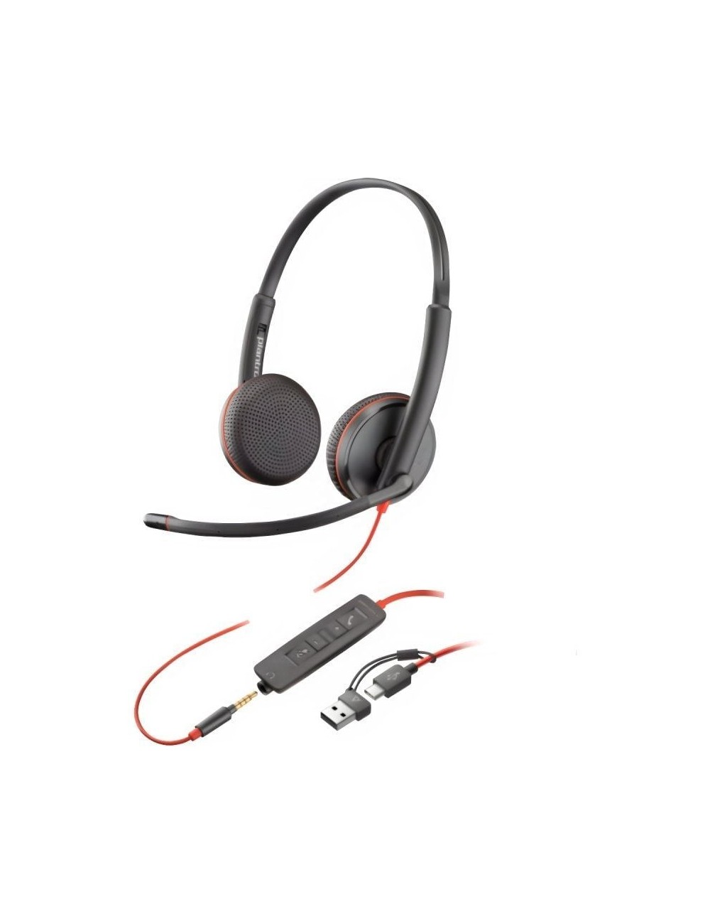 Auriculares Poly Blackwire 3225 + 3.5 mm + Adaptador USB-C/A/ con Micrófono/ Jack 3.5 - USB Tipo-C/ Bulk/ Negros