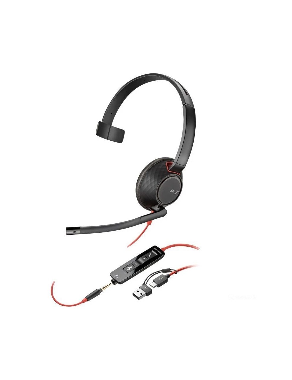 Auricular Poly Blackwire 5210 + 3.5 mm + Adaptador USB-C/A/ con Micrófono/ Jack 3.5 - USB Tipo-C/ Jack 3.5 - USB Tipo-C/ Bulk/ N