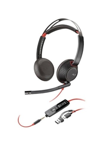 Auriculares Poly Blackwire 5220 USB-C + 3.5 mm + Adaptador USB-C/A/ con Micrófono/ Jack 3.5 - USB Tipo-C/ Bulk/ Negros