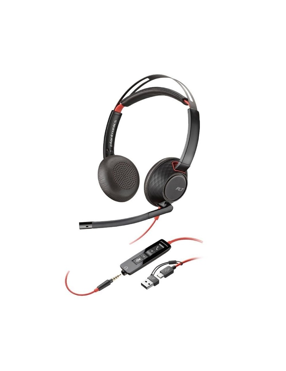 Auriculares Poly Blackwire 5220 USB-C + 3.5 mm + Adaptador USB-C/A/ con Micrófono/ Jack 3.5 - USB Tipo-C/ Bulk/ Negros