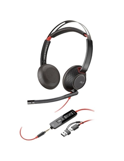 Auriculares Poly Blackwire 5220 USB-C + 3.5 mm + Adaptador USB-C/A/ con Micrófono/ Jack 3.5 - USB Tipo-C/ Bulk/ Negros