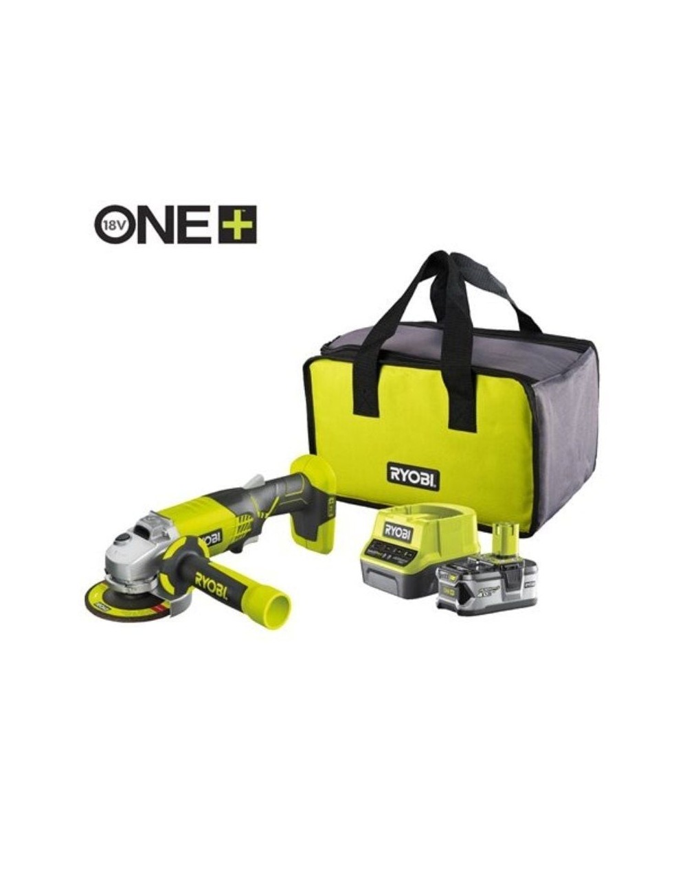 Amoladora Sin Cable Ryobi ONE+ R18AG-140S/ 1 Batería 18V 4.0 Ah/ Cargador 2.0 A/ Bolsa de Transporte