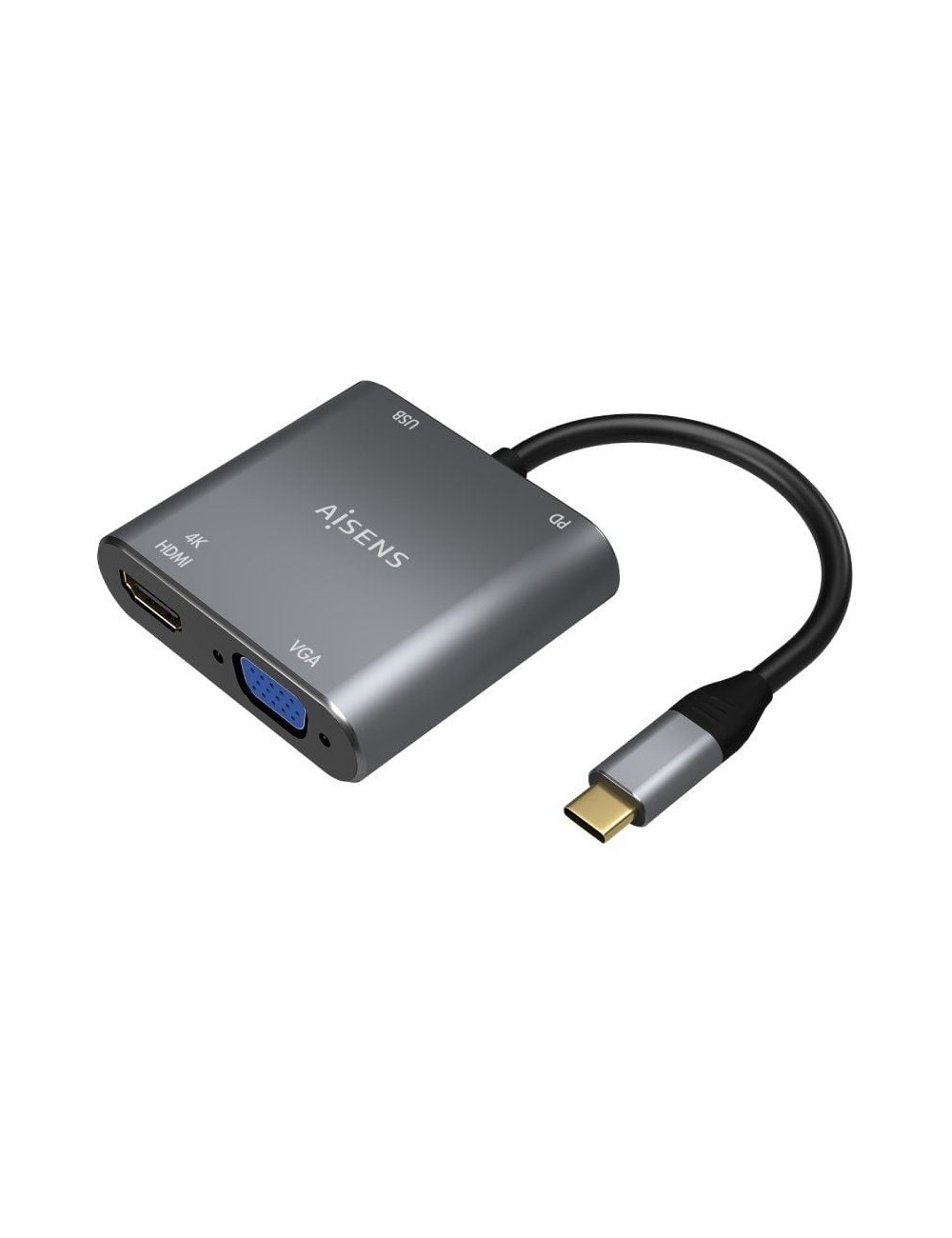 Conversor Aisens A109-0626/ HDMI Hembra - VGA Hembra - USB Tipo-C Macho - USB Hembra - USB Tipo-C Hembra/ 15cm/ Gris