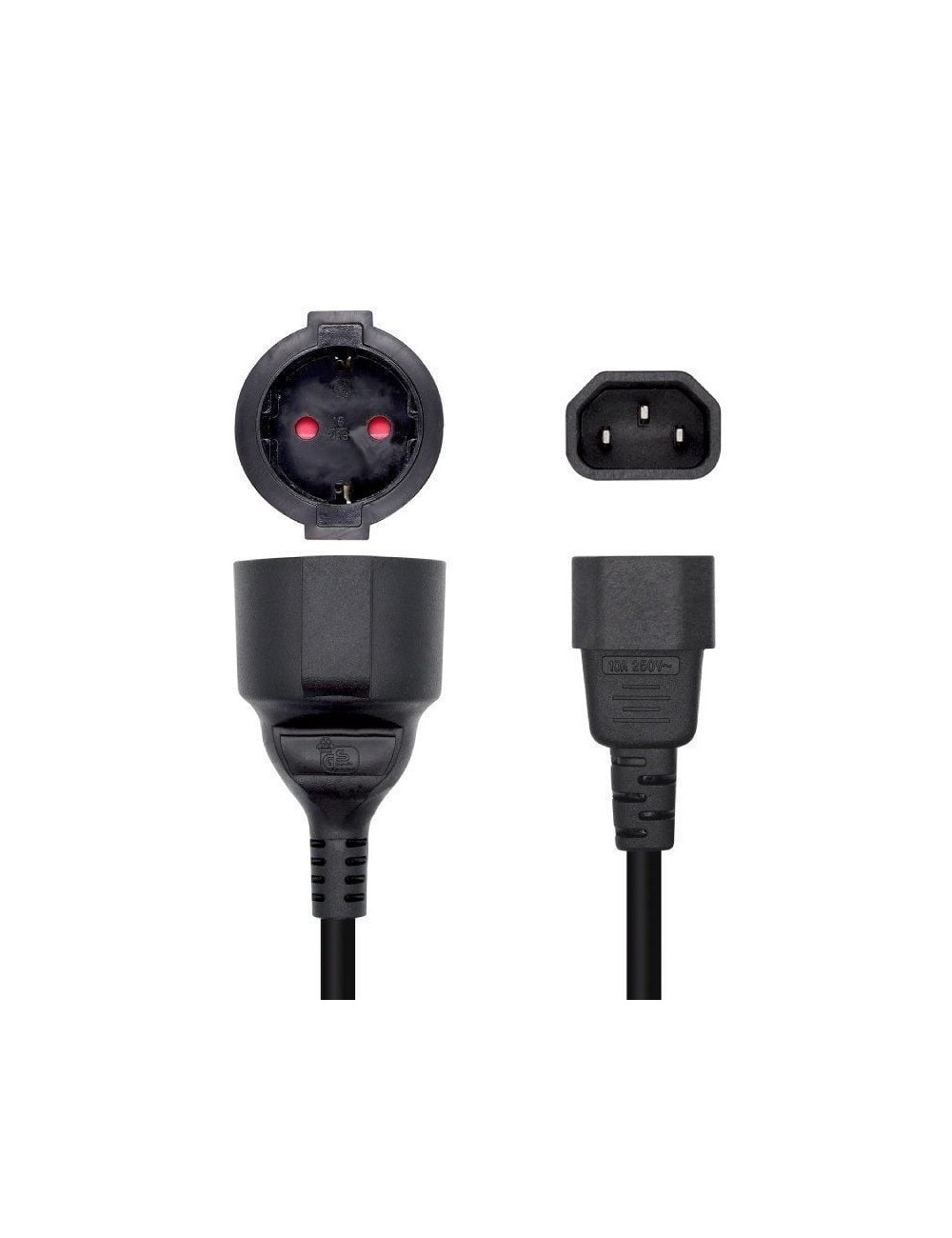 Adaptador Alimentación Aisens A132-0467/ C14 Macho - CEE7 Hembra/ 25cm/ Negro