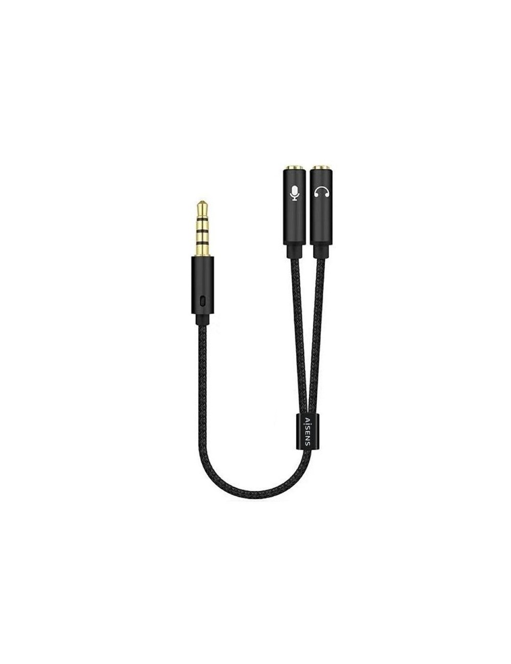Cable Estéreo Aisens A128-0416/ Jack 3.5 Macho - 2x Jack 3.5 Hembra/ 25cm/ Negro