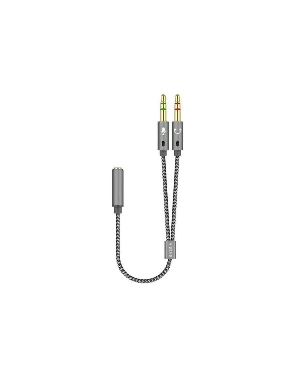 Cable Estéreo Aisens A128-0417/ Jack 3.5 Hembra - 2x Jack 3.5 Macho/ 25cm/ Gris