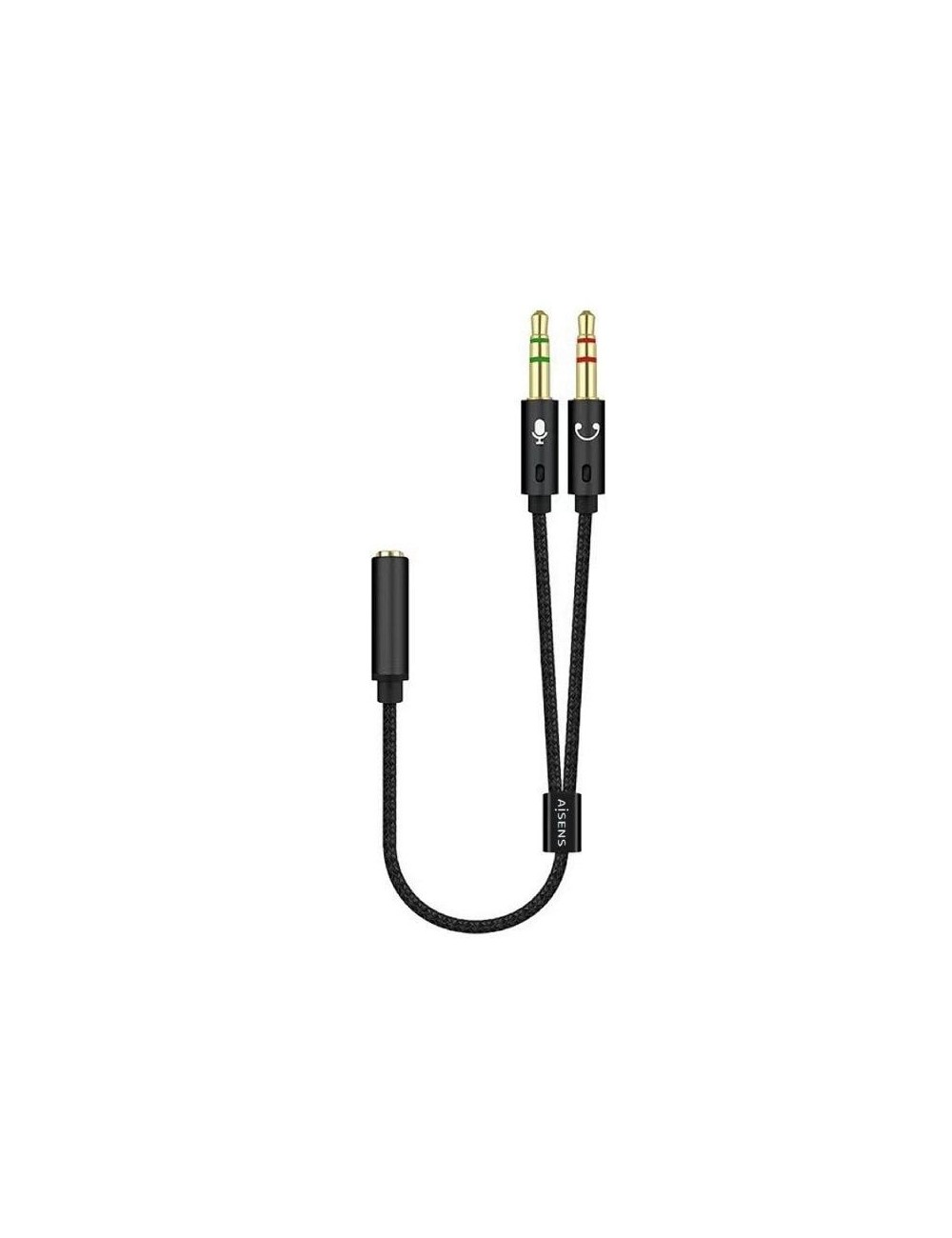 Cable Estéreo Aisens A128-0418/ Jack 3.5 Hembra - 2x Jack 3.5 Macho/ 25cm/ Negro