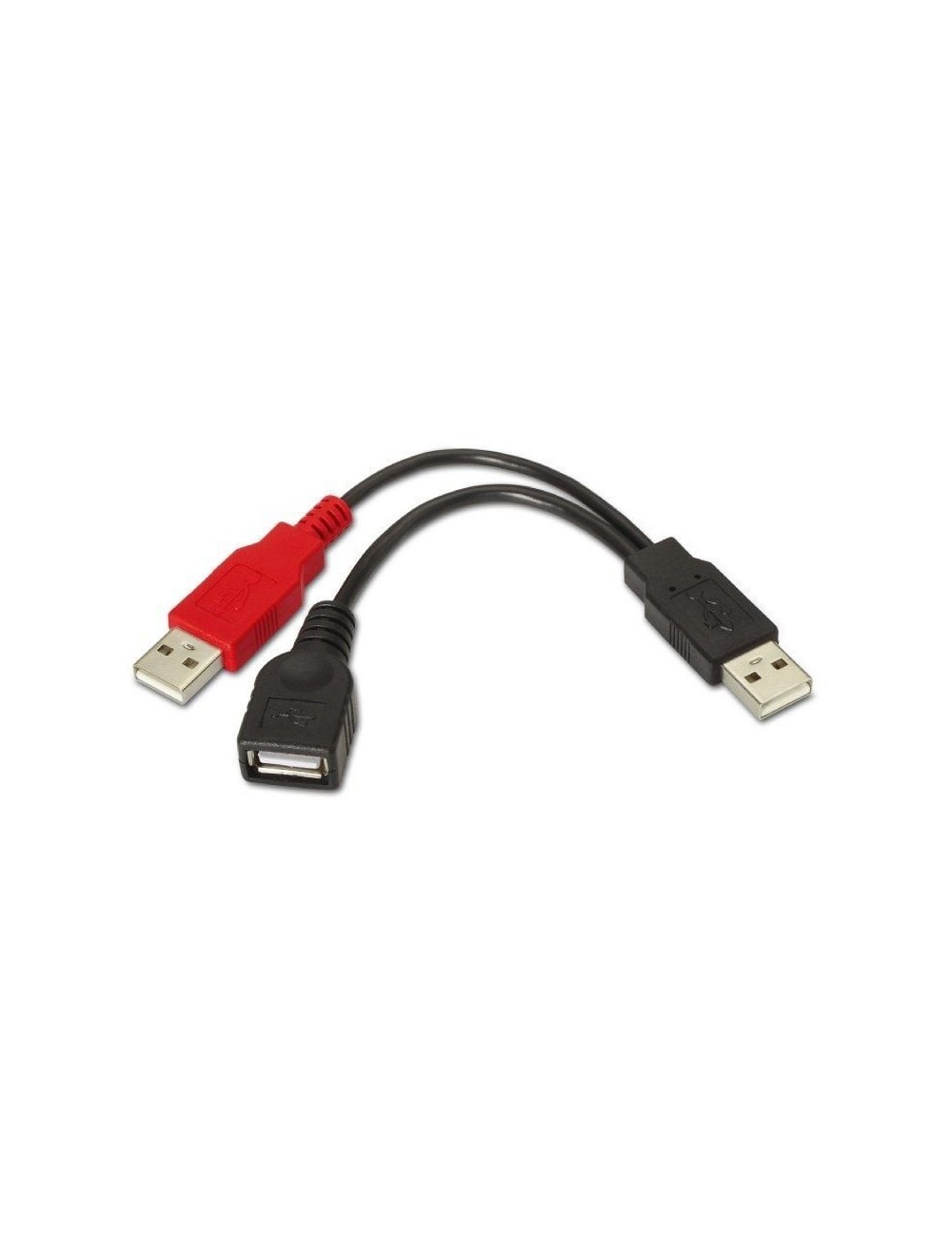 Cable USB 2.0 + Alimentación Aisens A101-0030/ USB Hembra + USB Macho - USB Macho/ Hasta 2.5W/ 60Mbps/ 15cm/ Negro/ Rojo