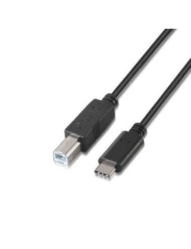 Cable USB 2.0  Impresora Aisens A107-0054/ USB Tipo-C Macho - USB Tipo-B Macho/ 480Mbps/ 2m/ Negro