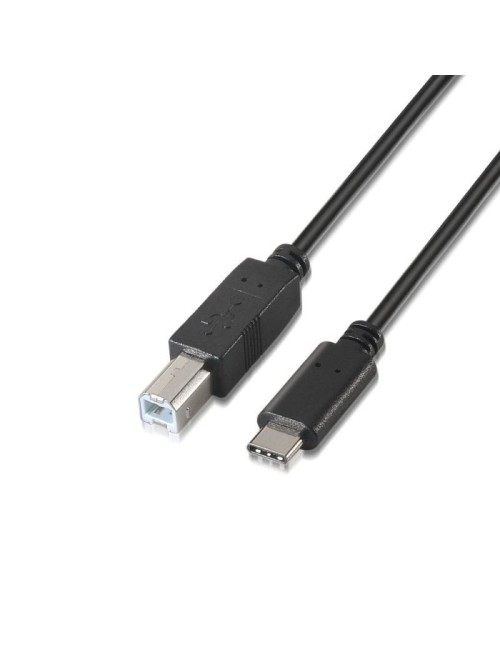 Cable USB 2.0  Impresora Aisens A107-0054/ USB Tipo-C Macho - USB Tipo-B Macho/ 480Mbps/ 2m/ Negro