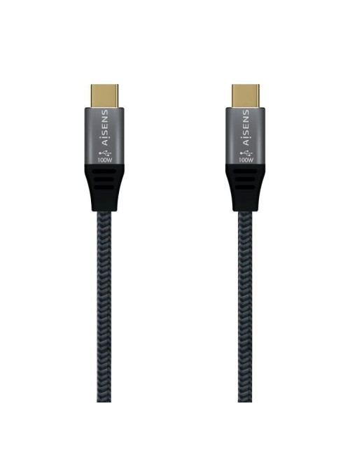 Cable USB 2.0 Tipo-C Aisens A107-0629 5A 100W/ USB Tipo-C Macho - USB Tipo-C Macho/ Hasta 100W/ 480Mbps/ 2m/ Gris