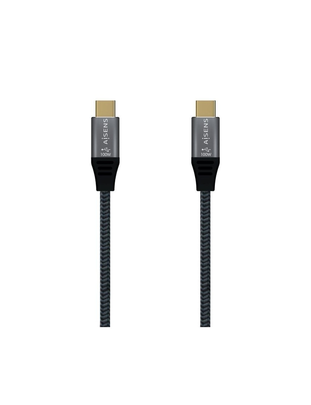 Cable USB 3.2 Tipo-C Aisens A107-0634 20GBPS 5A 100W/ USB Tipo-C Macho - USB Tipo-C Macho/ Hasta 100W/ 20Gbps/ 2m/ Gris