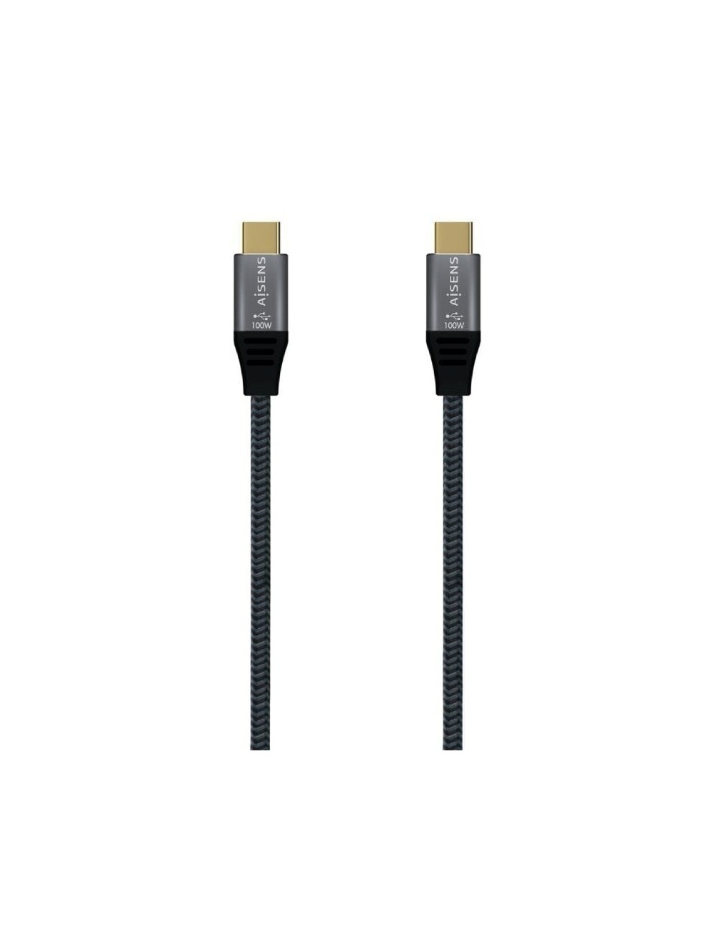 Cable USB 3.2 Tipo-C Aisens A107-0670 20GBPS 100W/ USB Tipo-C Macho - USB Tipo-C Macho/ Hasta 100W/ 20Gbps/ 60cm/ Gris