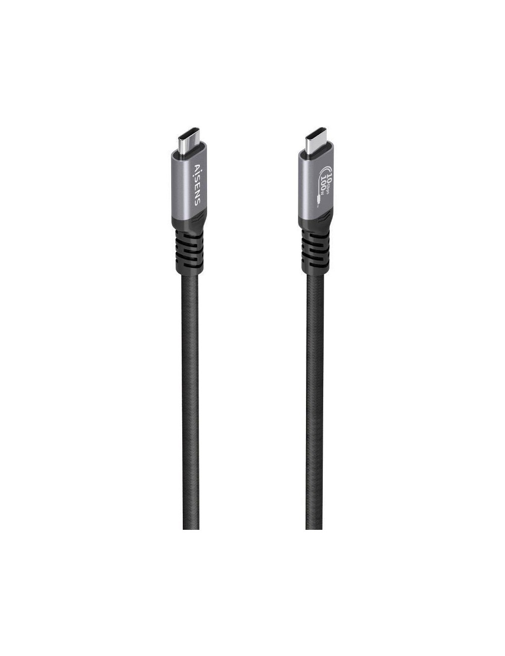 Cable USB 3.2 Tipo-C Aisens A107-0989/ USB Tipo-C Macho - USB Tipo-C Macho/ Hasta 100W/ 10Gbps/ 4m/ Negro