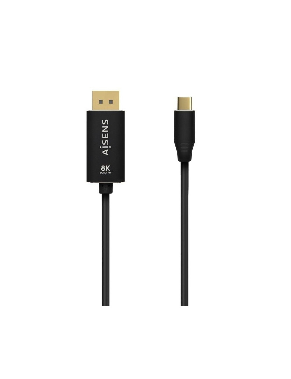 Cable Conversor DisplayPort 8K 60HZ Aisens A109-0687/ USB Tipo-C Macho - Displayport Macho/ Hasta 27W/ 1250Mbps/ 1.8m/ Negro