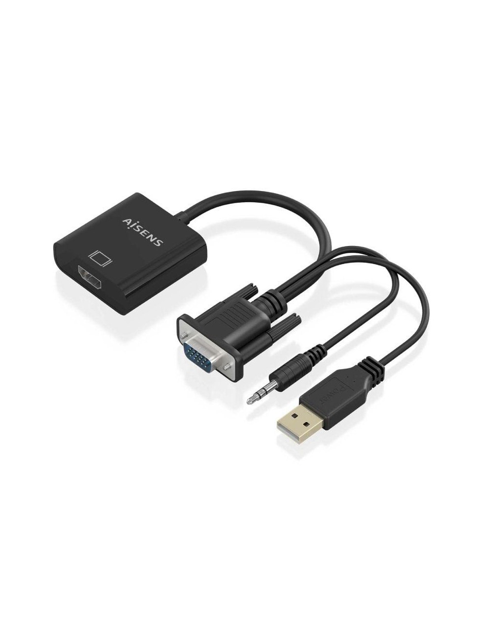 Cable Conversor Aisens A115-0872 SVGA Macho - USB Macho/ Jack Macho - HDMI Hembra/ 20cm/ Negro