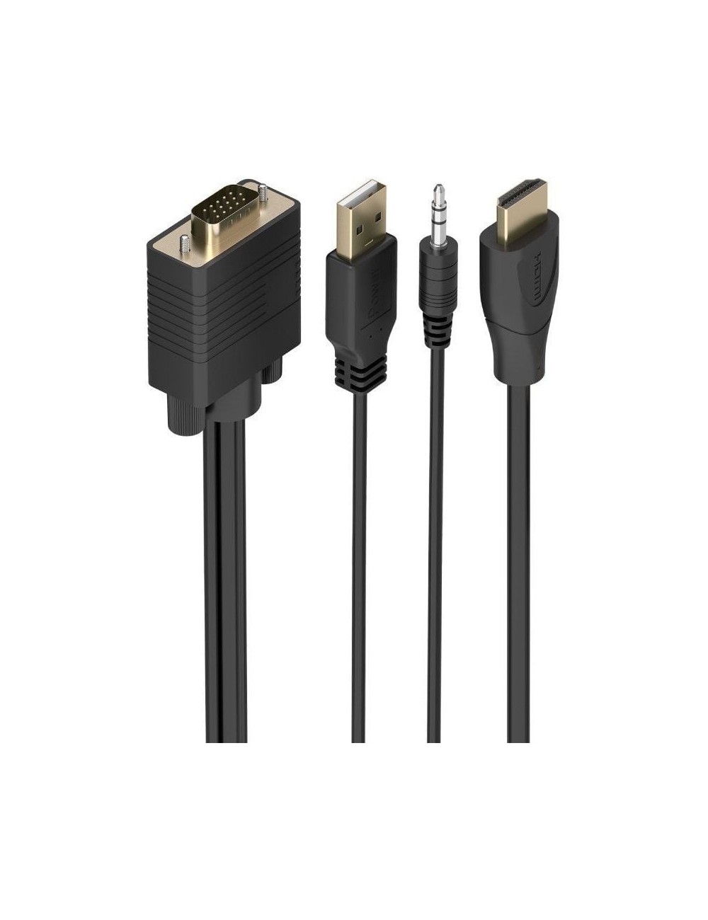Cable Conversor Aisens A115-1007 SVGA Macho - USB Macho - Jack Macho/ HDMI Macho/ 1m/ Negro